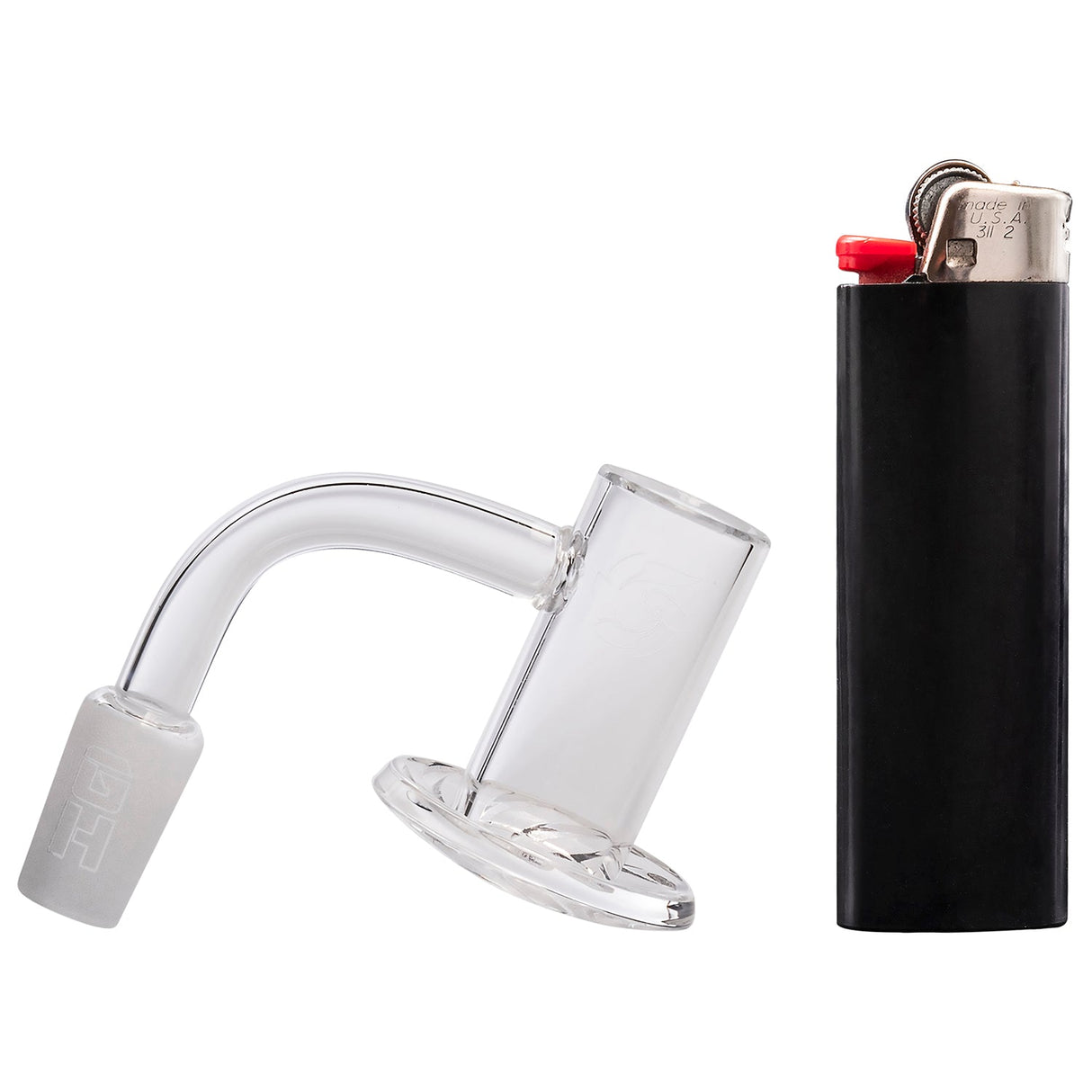 Glasshouse Hurricane Cyclone Quartz Banger Kit side view with black lighter for scale