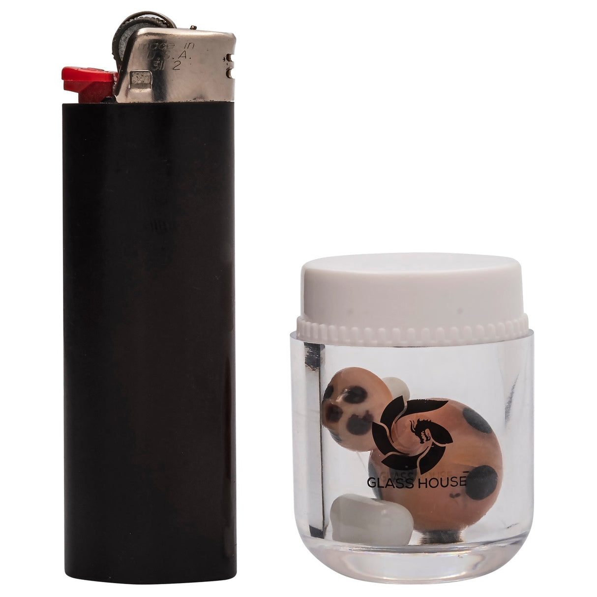 Glasshouse Mushroom Terp Kit with borosilicate glass carb cap next to a lighter for scale