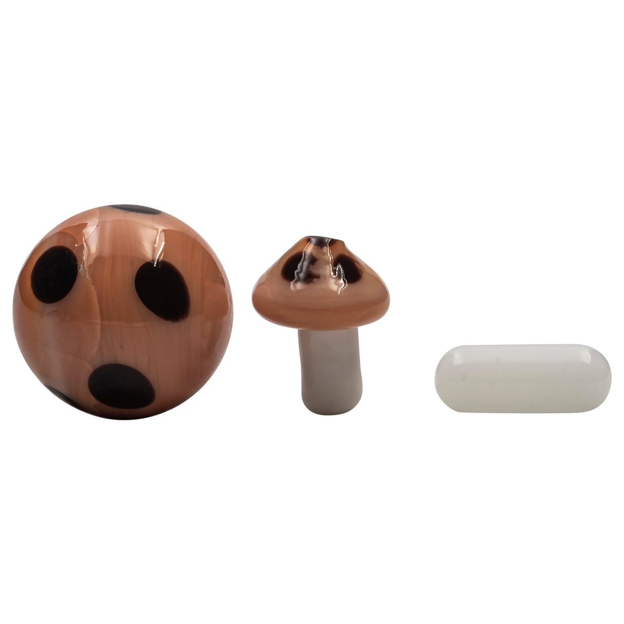 Glasshouse Mushroom Terp Kit with borosilicate glass carb cap and dabber on white background