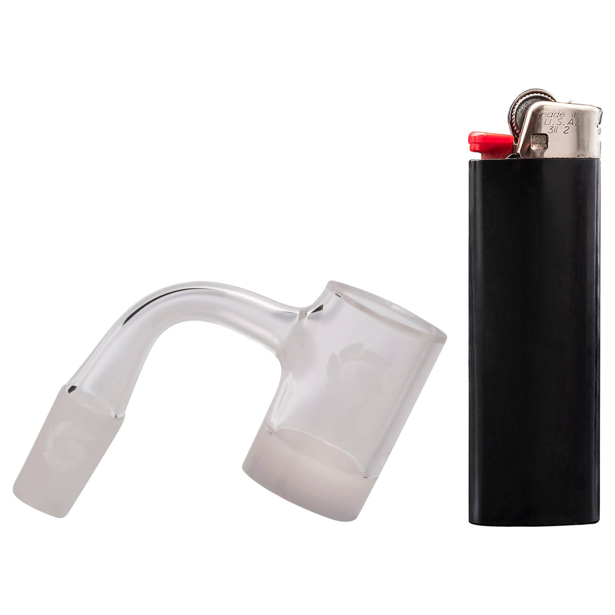 Glasshouse Opaque Crusher Quartz Banger with 9mm thick base beside a lighter for scale