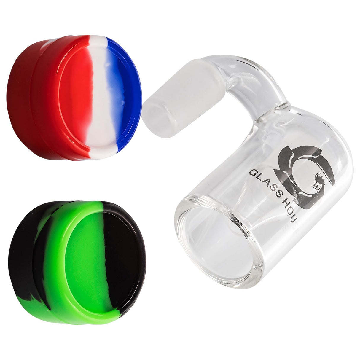 Glasshouse Quartz Reclaim Kit with Male Joint and 2x Colorful Silicone Dishes, 90 Degree View