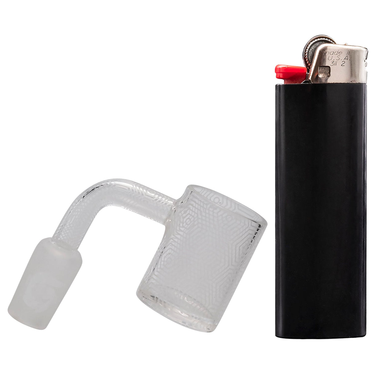 Glasshouse String Theory Full Quartz Banger Kit angled view with lighter for scale