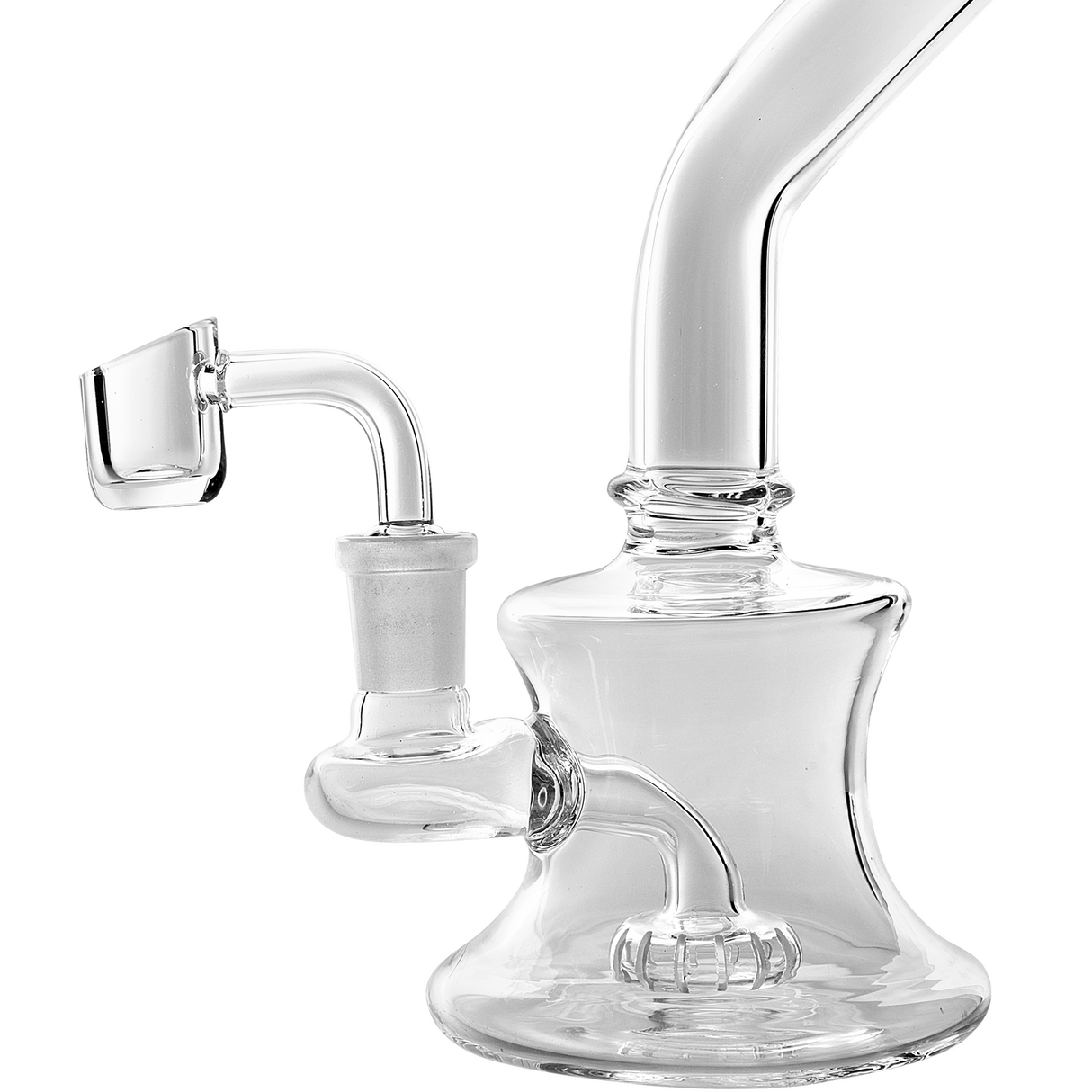 Glassic Bent Neck Travel Size Rig with Banger, Clear Borosilicate Glass, Side View