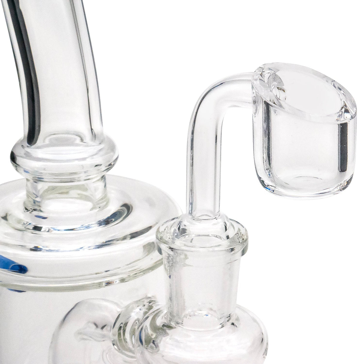 Glassic Compact Barrel Banger Hanger Rig close-up, 5.5" borosilicate glass with quartz banger