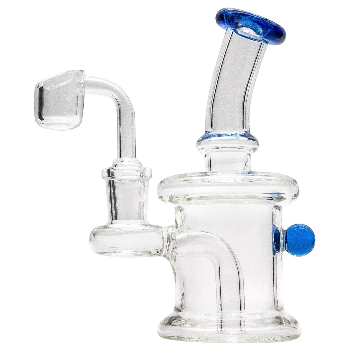 Glassic Compact Barrel Banger Hanger Rig with Quartz Banger, Front View on White Background