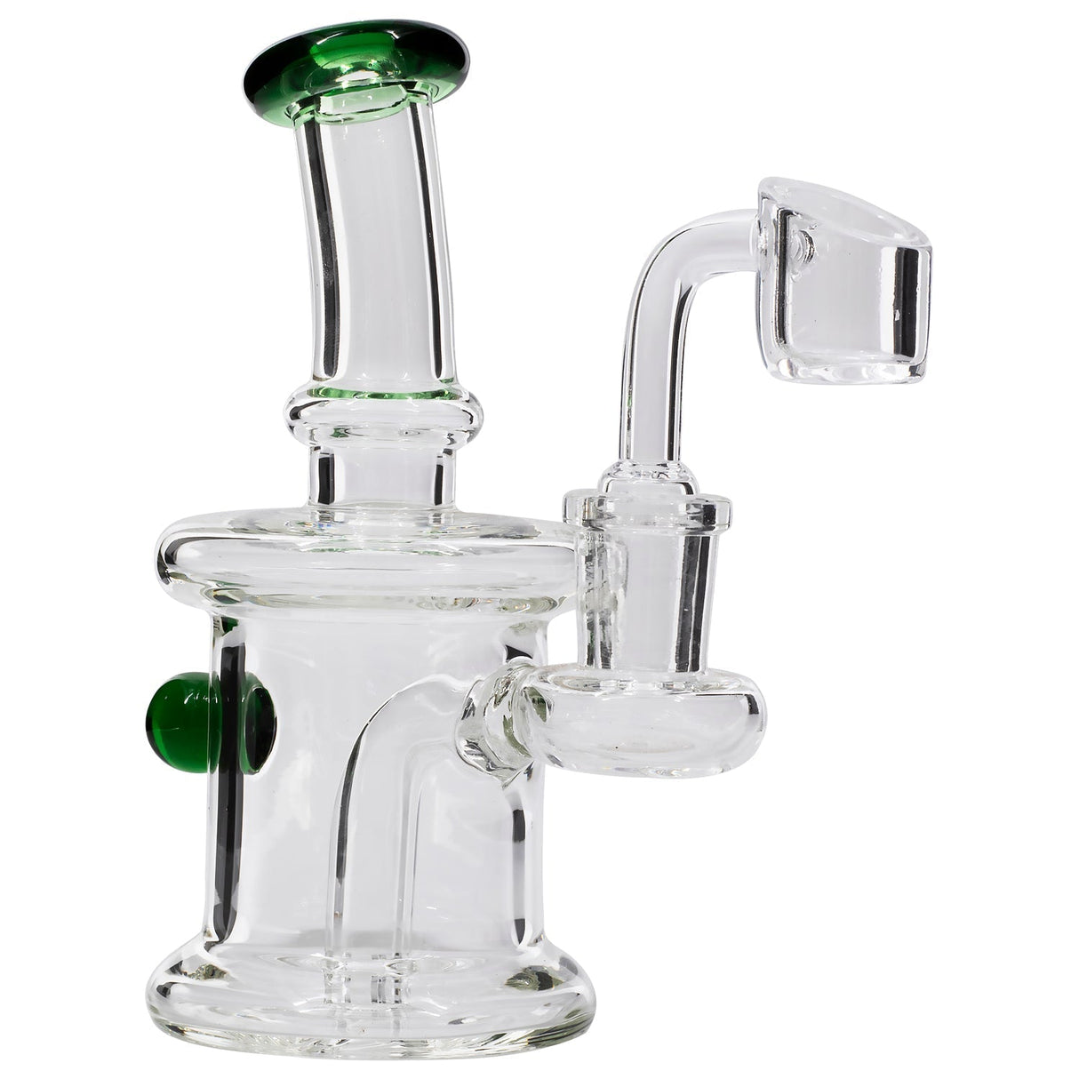 Glassic Compact Barrel Banger Hanger Rig in Emerald with Quartz Banger - Front View