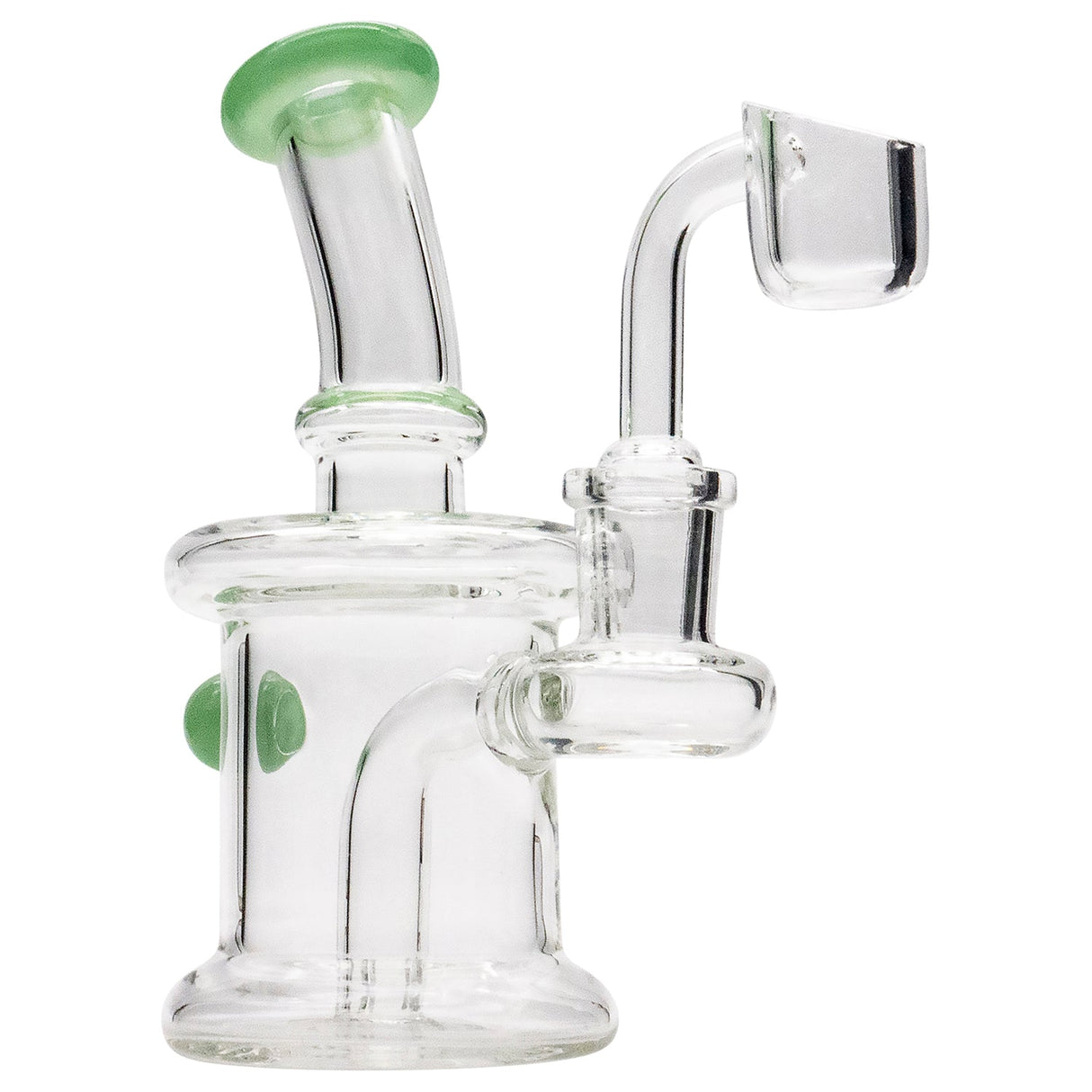 Glassic Compact Barrel Banger Hanger Rig in Green Slime, Front View with Quartz Banger