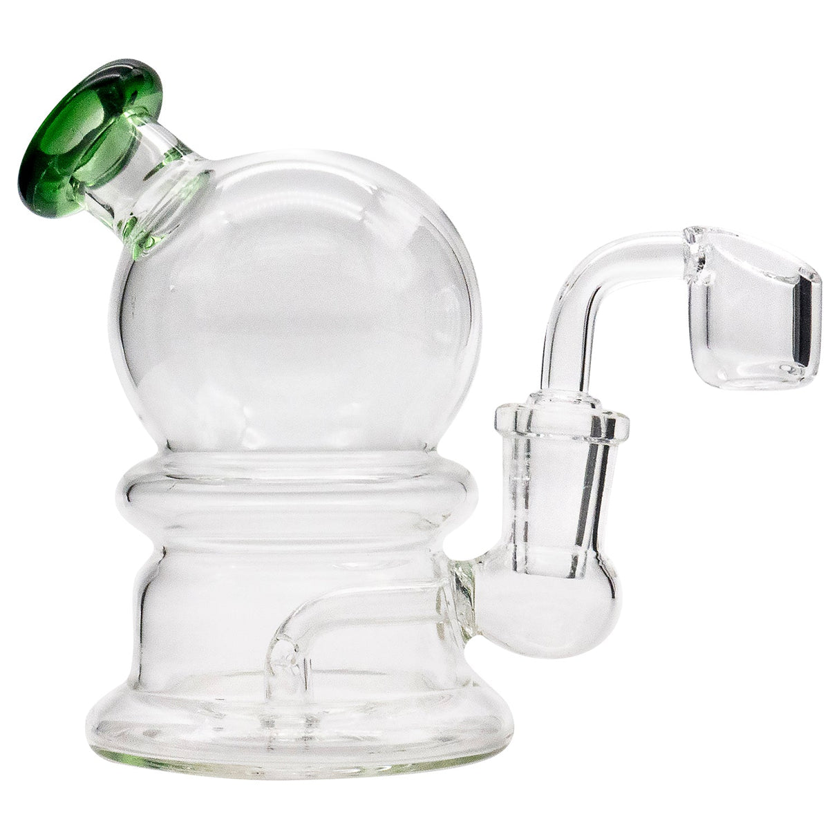 Glassic Compact Globe Banger Hanger Dab Rig in Emerald, 90 Degree Joint, 4.5"-5.5" High, Side View