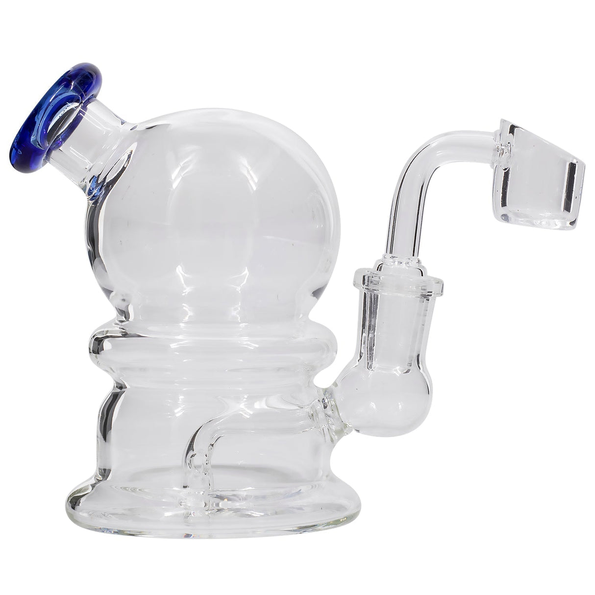 Glassic Compact Globe Banger Hanger Dab Rig in Sapphire, Side View, 4.5" with Quartz Banger