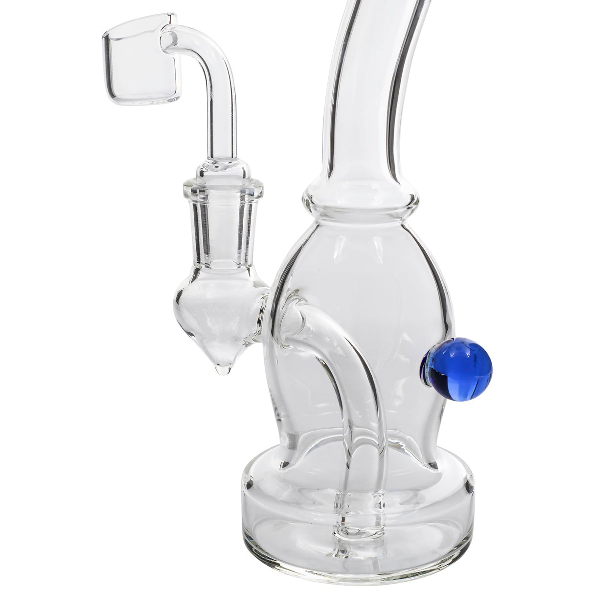 Glassic Curved Dab Rig with Blue Accents and Banger Hanger, 6.5" Tall, Front View