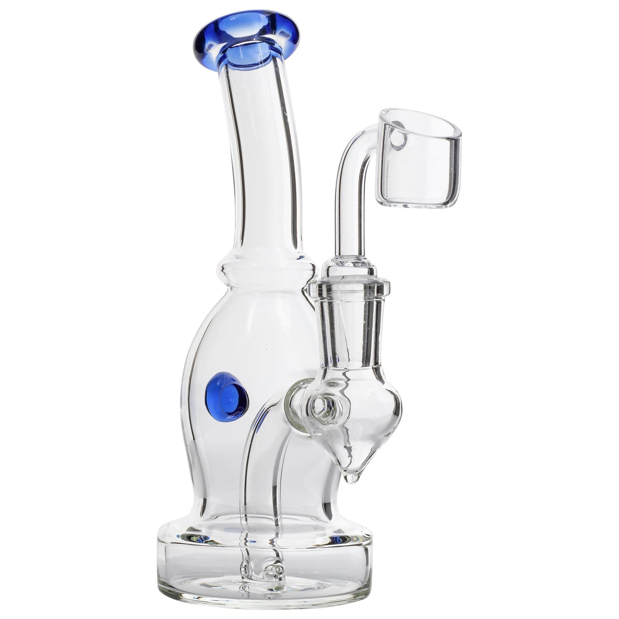 Glassic Curved Body Dab Rig with Blue Accents, Banger Hanger Design, Front View on White Background