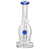 Glassic Curved Dab Rig with Blue Accents, Banger Hanger Design, Front View on White Background