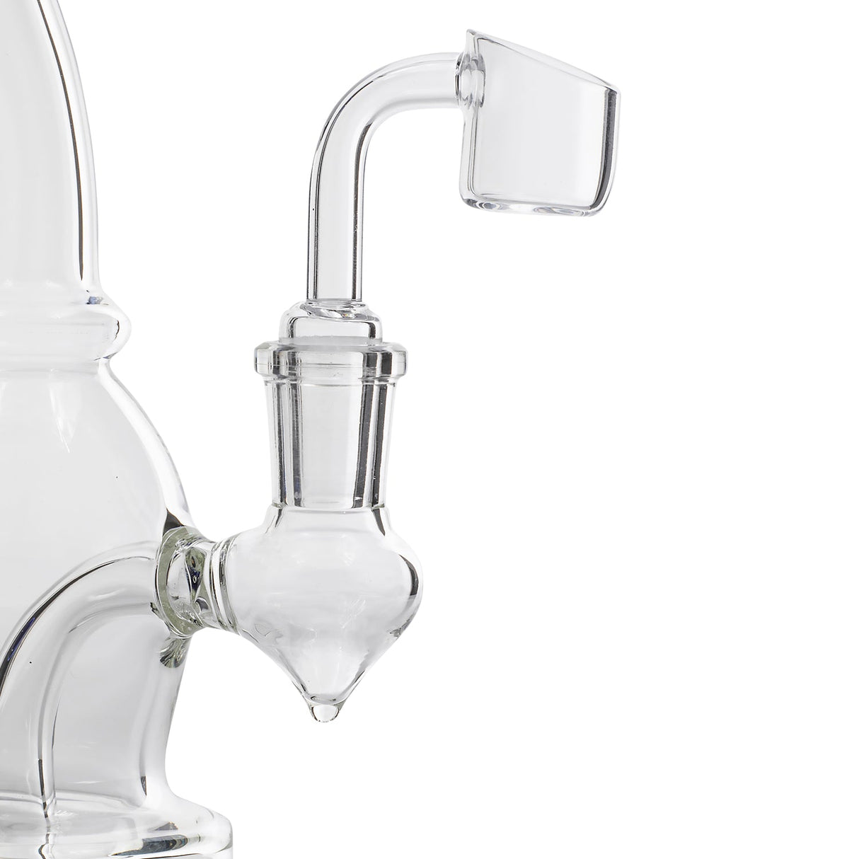 Glassic Curved Dab Rig with Clear Banger Hanger and Colored Accents, Close-up Side View