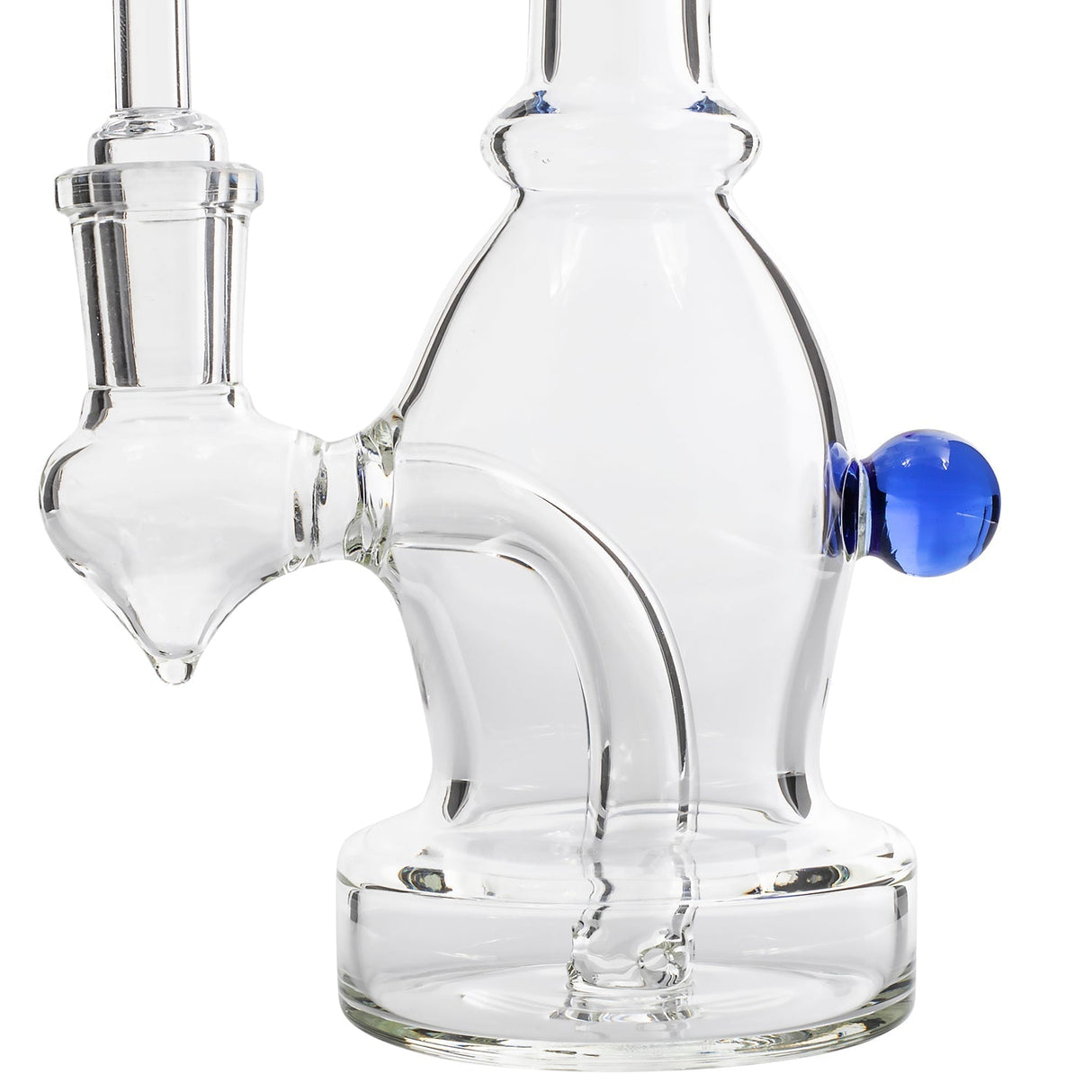Glassic Curved Body Dab Rig with Blue Accents and Banger Hanger Design - Close-up Side View