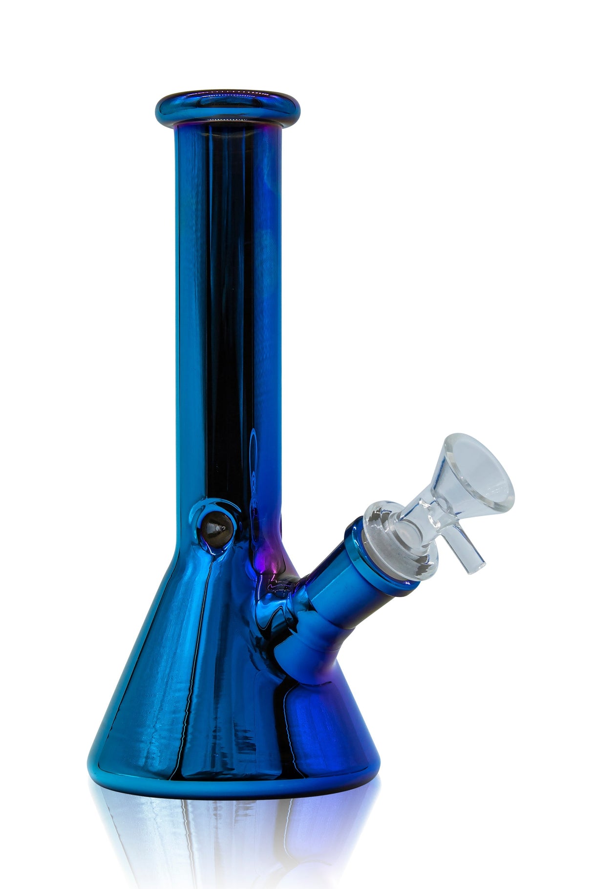 Glassic 8'' Iridescent Rainbow Beaker Bong with Pearlescent Purple Hue, Front View on White Background