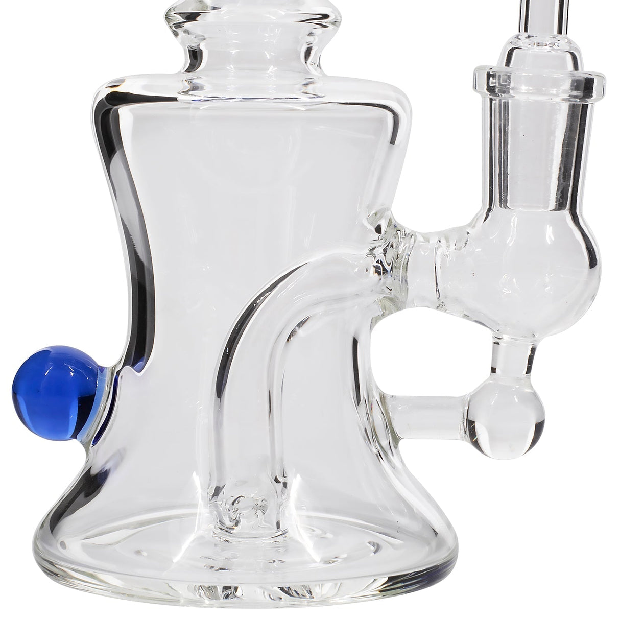 Glassic Marble-Studded Dab Rig with Blue Accents and Quartz Banger, Side View