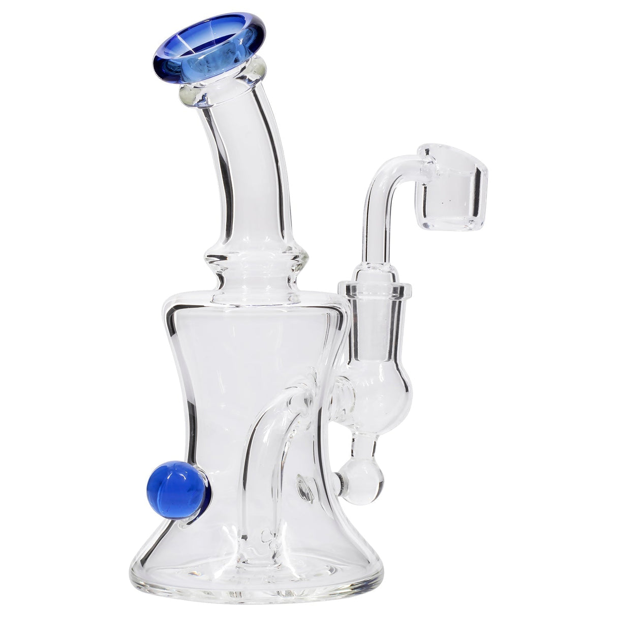 Glassic Marble-Studded Dab Rig with Blue Accents and Quartz Banger - Front View