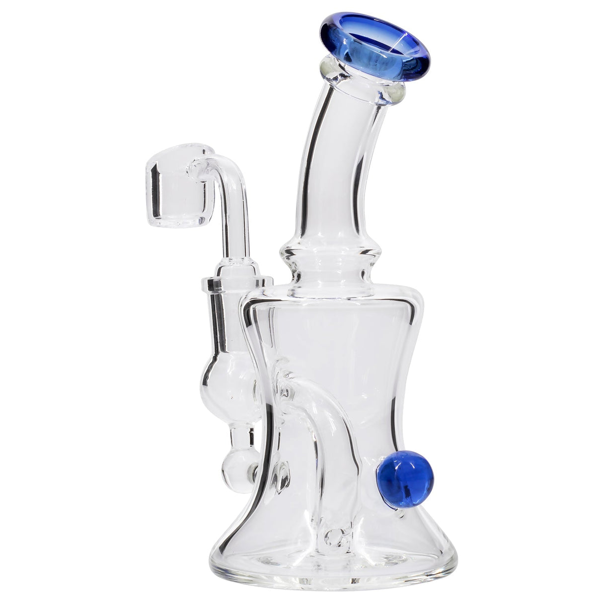 Glassic Marble-Studded Dab Rig with Blue Accents and Banger Hanger, Front View