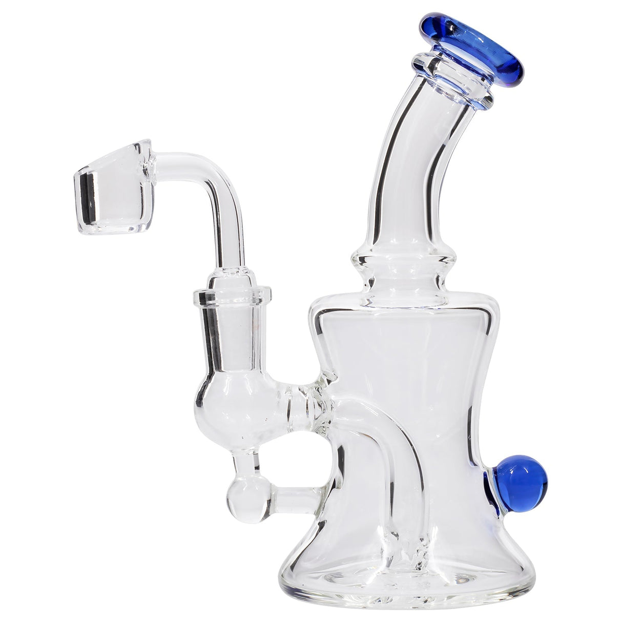 Glassic Marble-Studded Dab Rig with Blue Accents and Quartz Banger, Front View