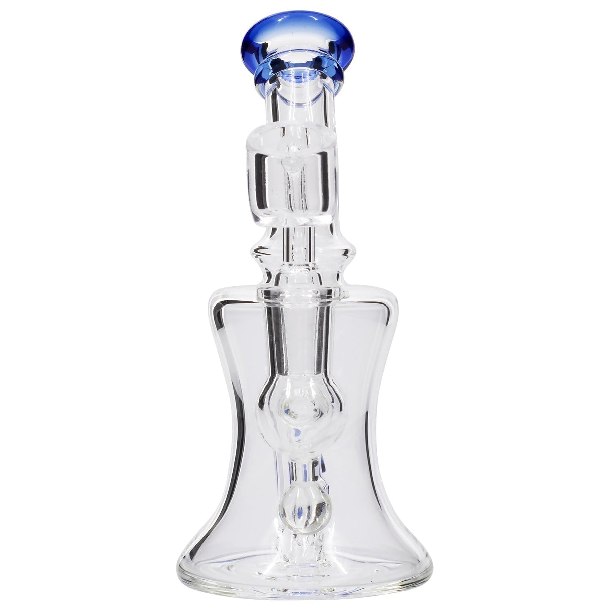 Glassic Marble-Studded Dab Rig with Blue Accents, 14mm Joint, Borosilicate Glass, Front View