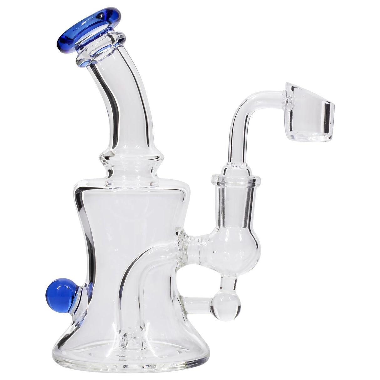 Glassic Marble-Studded Dab Rig with Blue Accents and Banger Hanger, Front View