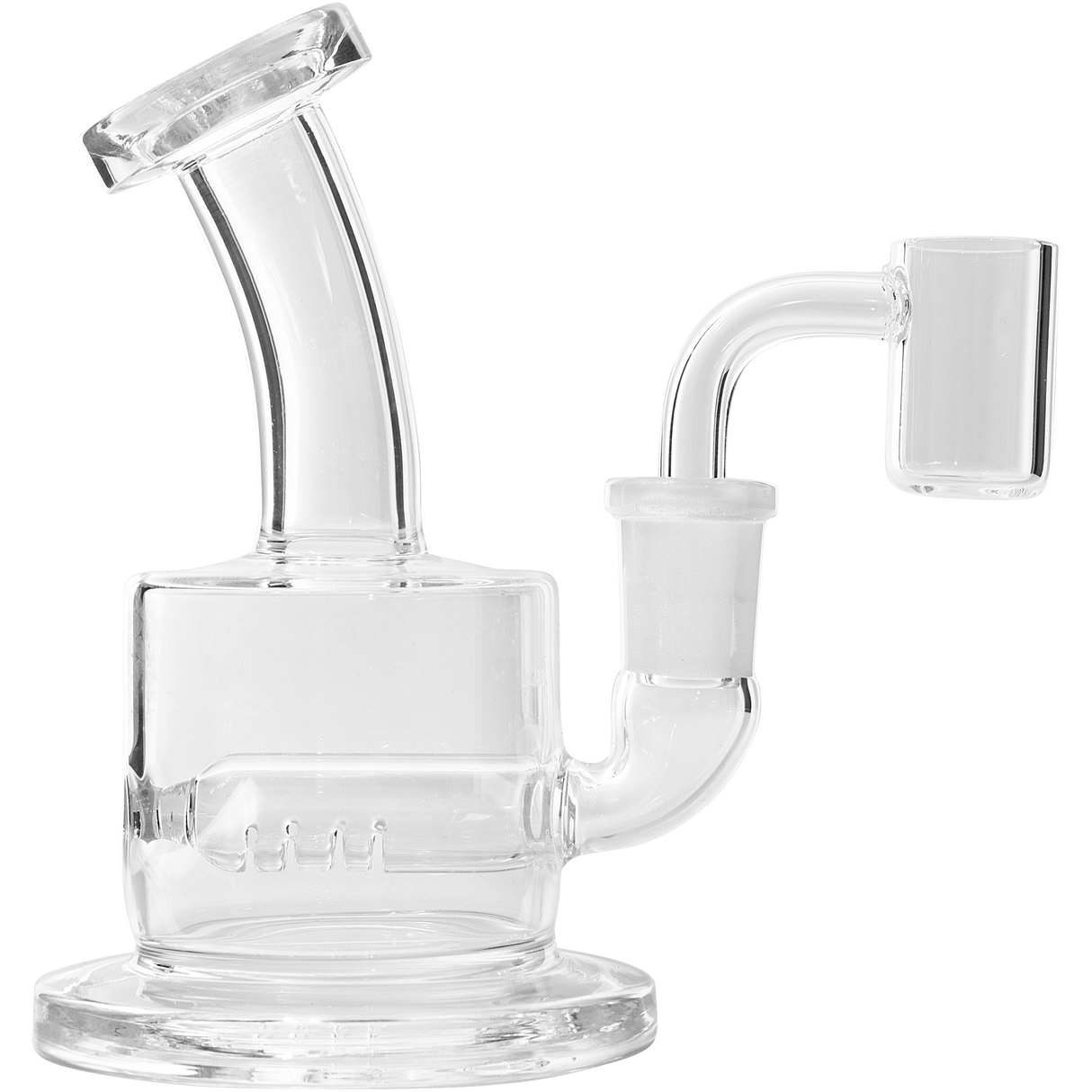Glassic Mini Inline Dab Rig with Banger Hanger Design, 14mm Female Joint, on White Background