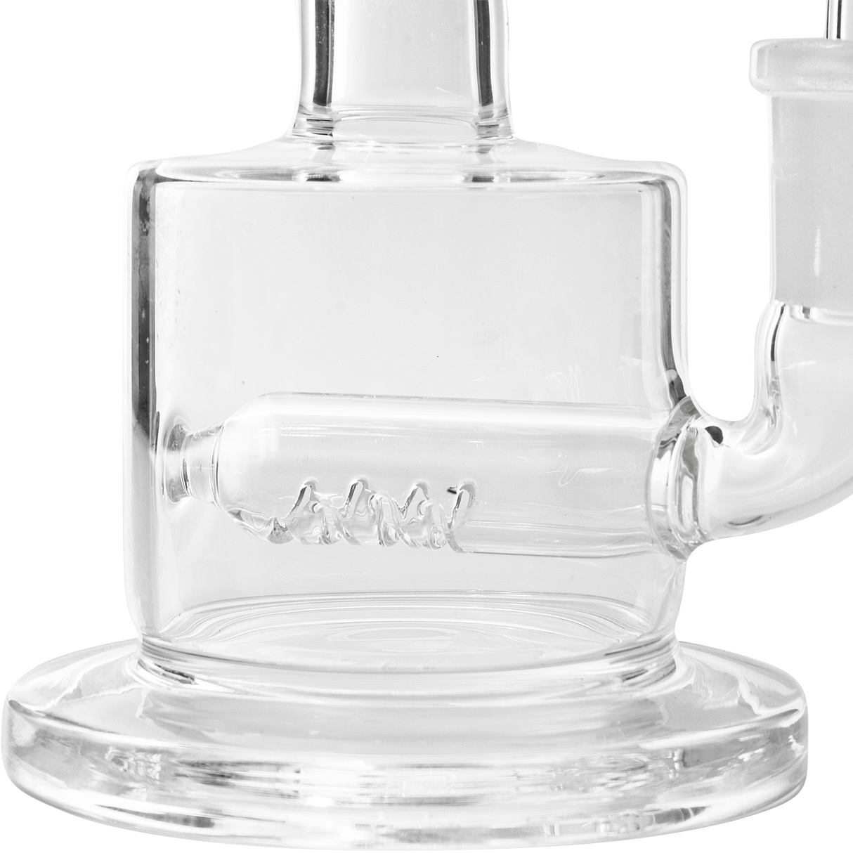 Glassic Mini Inline Dab Rig front view, compact design, 14mm female joint, USA made, clear borosilicate glass