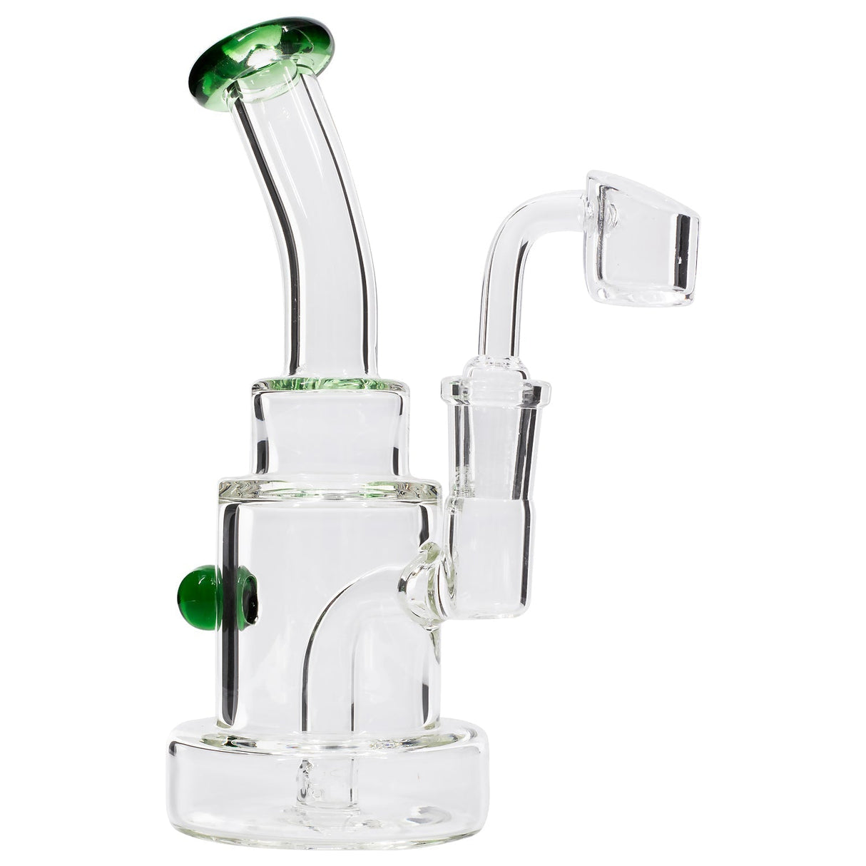 Glassic Stacked-Cake Dab Rig with Emerald Accents, 90 Degree Joint, Front View on White Background