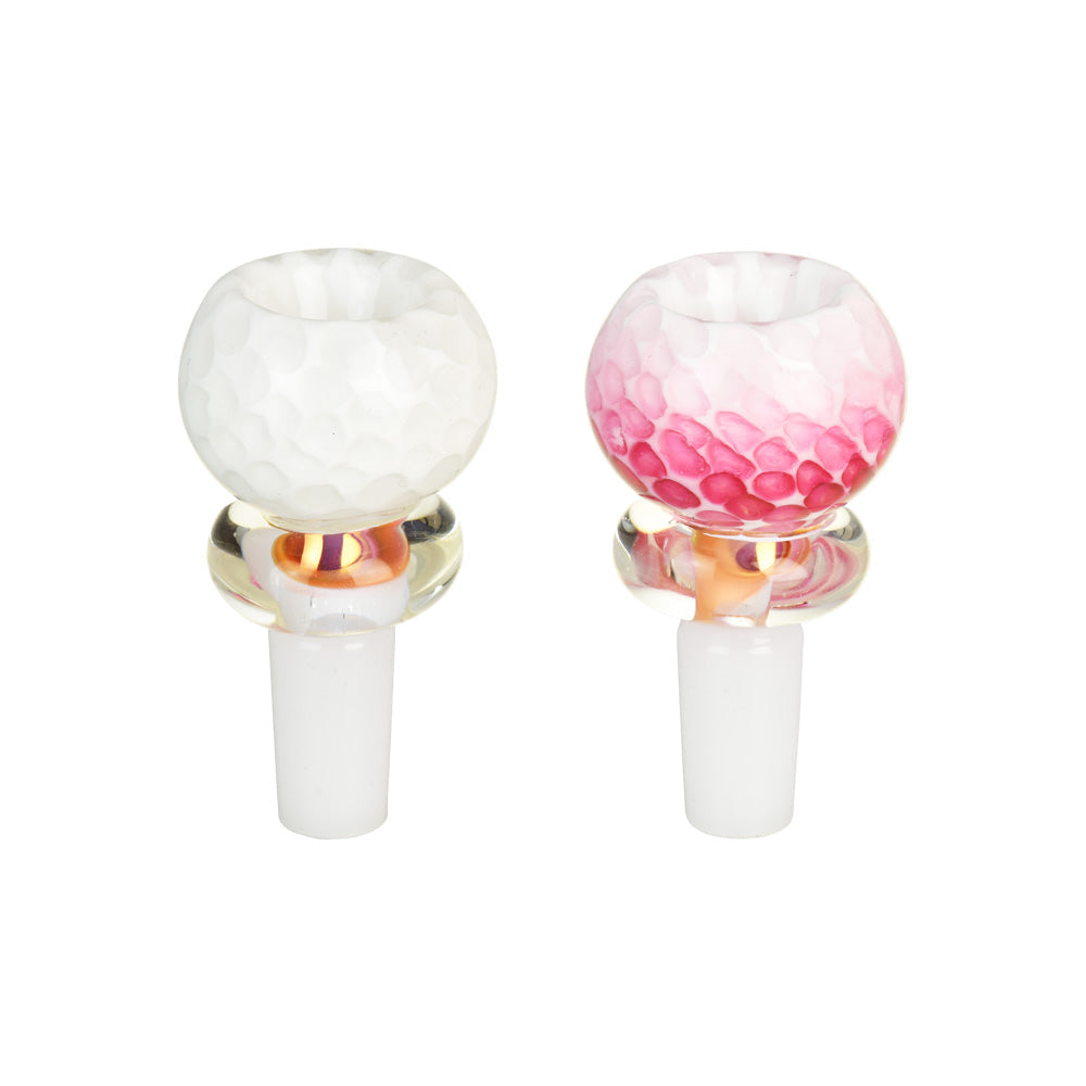 Glossy Golf Ball Herb Slide, 14mm Male Joint, Borosilicate Glass, Front View