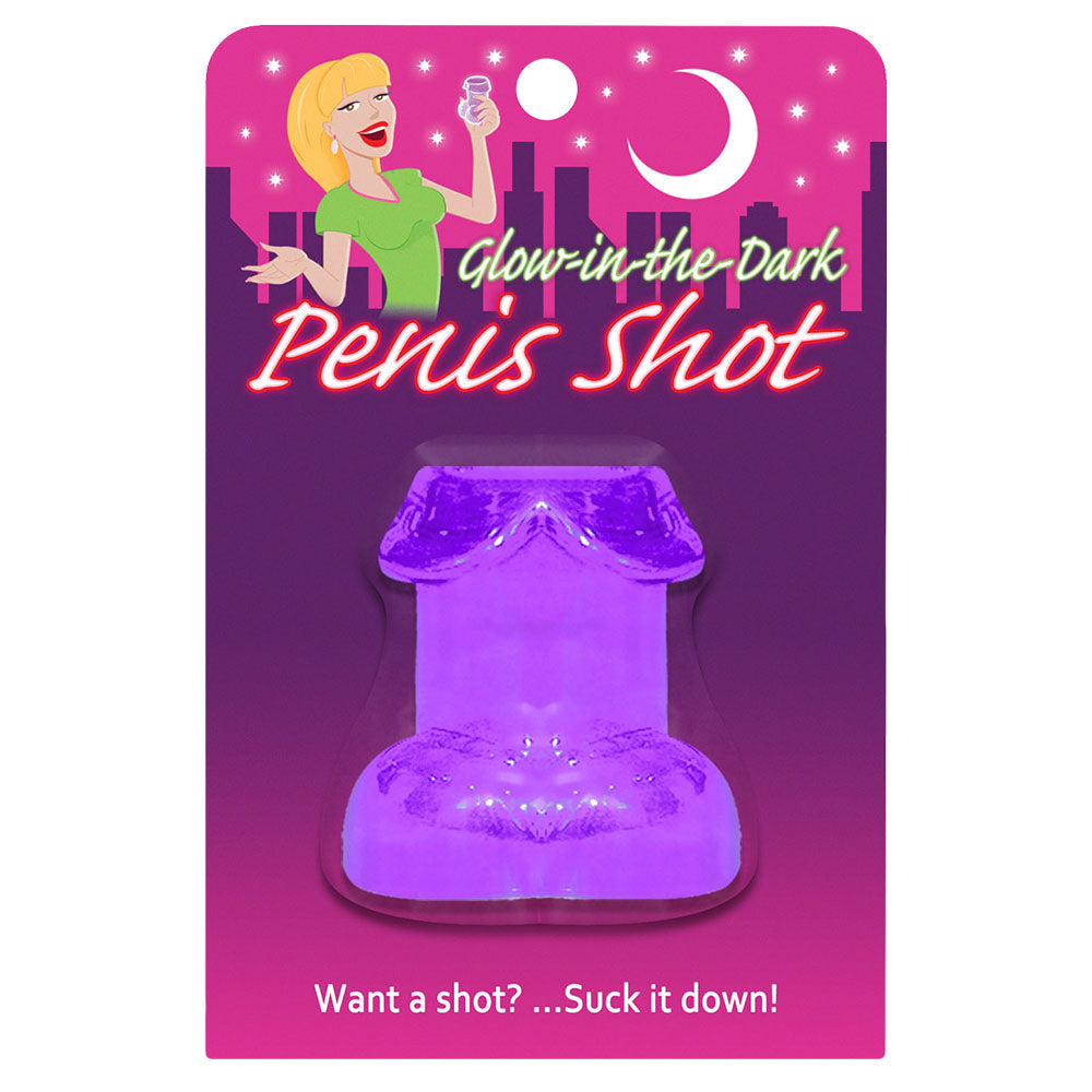 Glow in the Dark Penis Shot Glass, 1.5oz Borosilicate, Party Accessory Front View