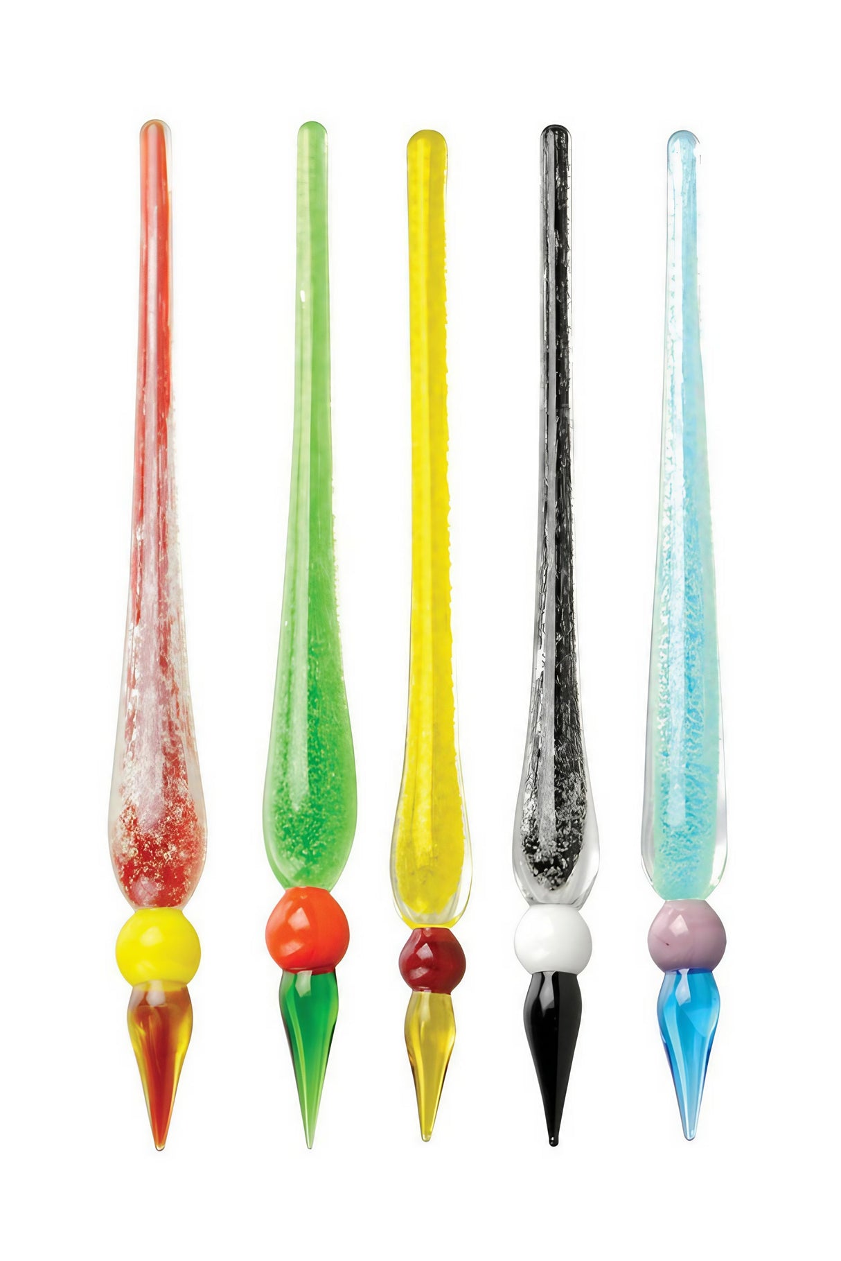 Assorted 6" Glow in the Dark Pyrex Glass Dabber Tools on White Background