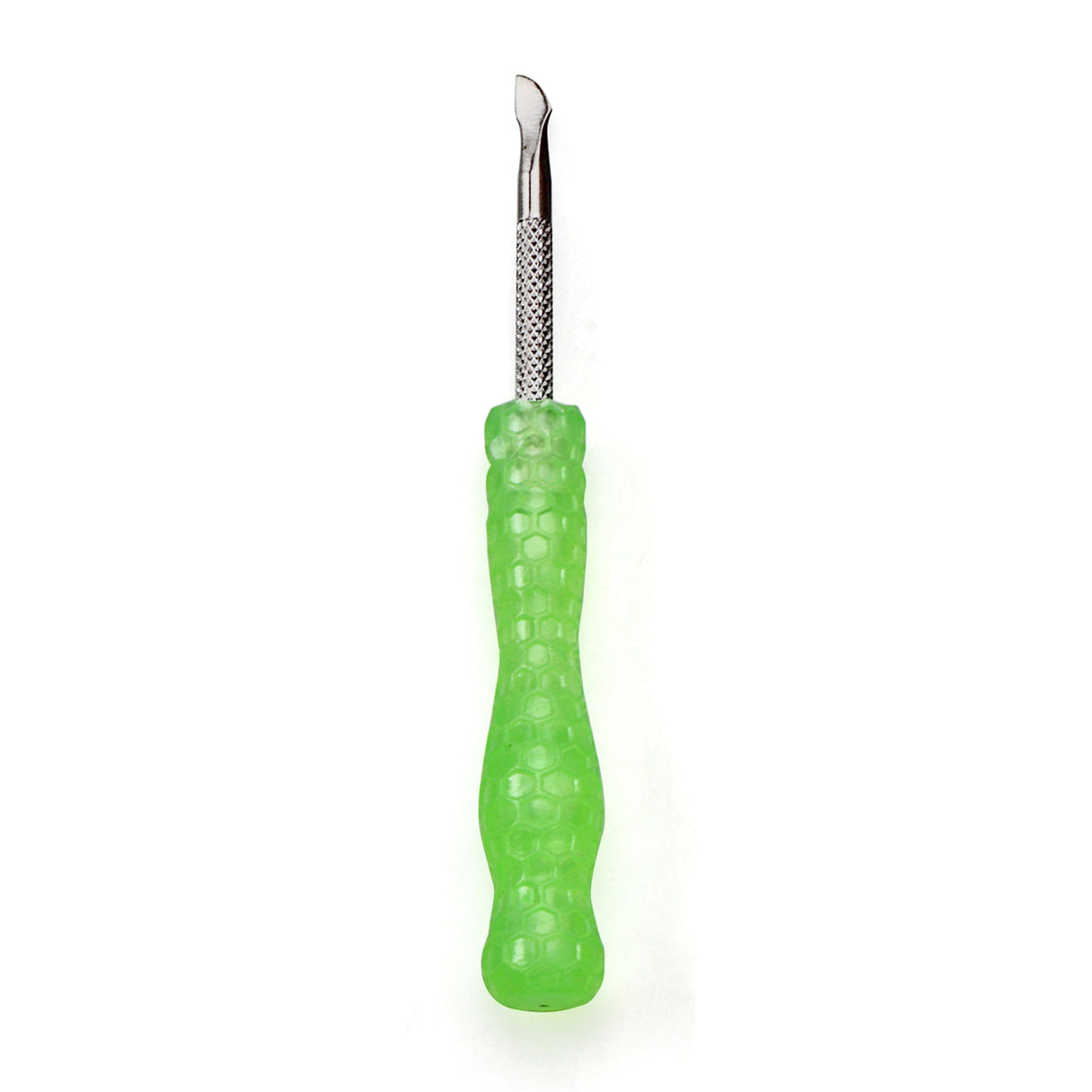 Glow in the Dark Green Resin Handle Dab Tool from The Stash Shack, front view on white background