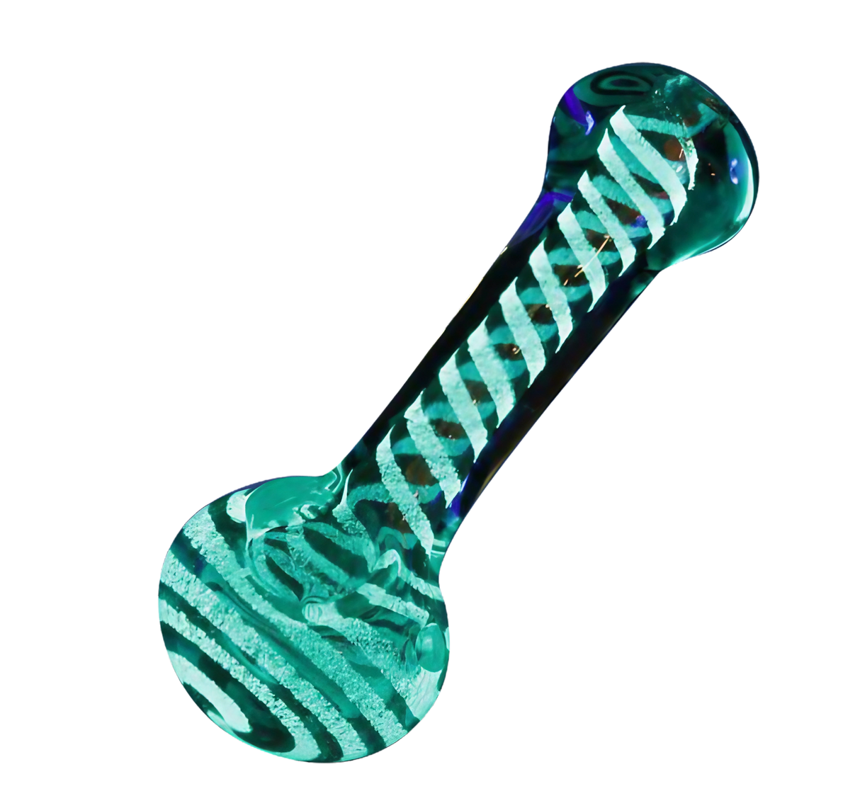 Glow in the Dark Swirl Hand Pipe, UV Reactive Borosilicate Glass, Angled Side View