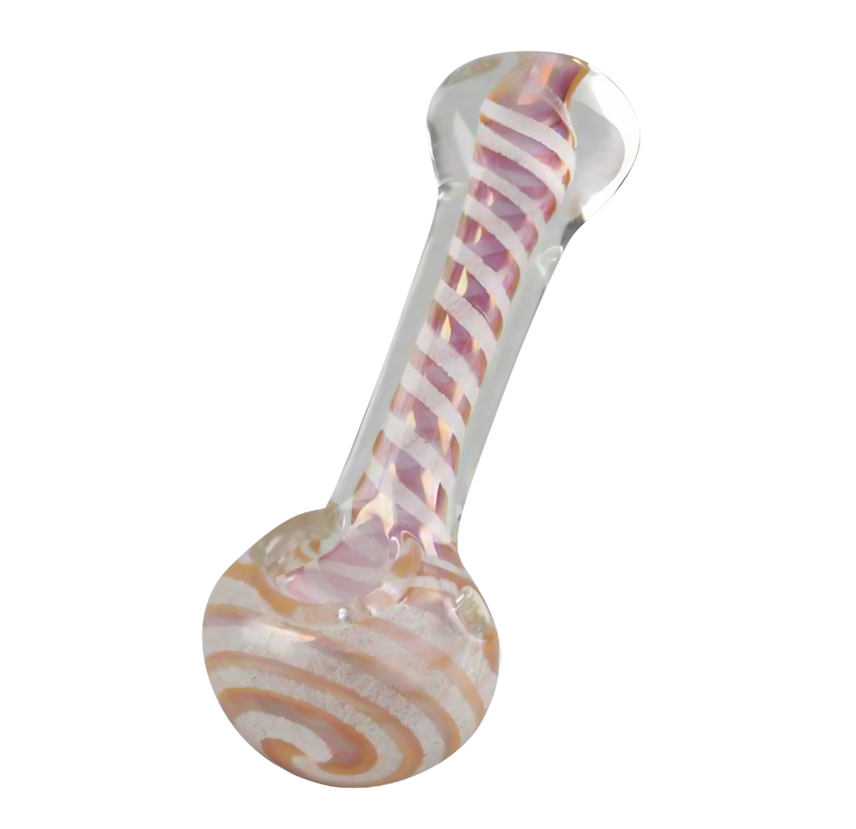 Glow in the Dark Swirl Hand Pipe with color-changing design, side view on white background