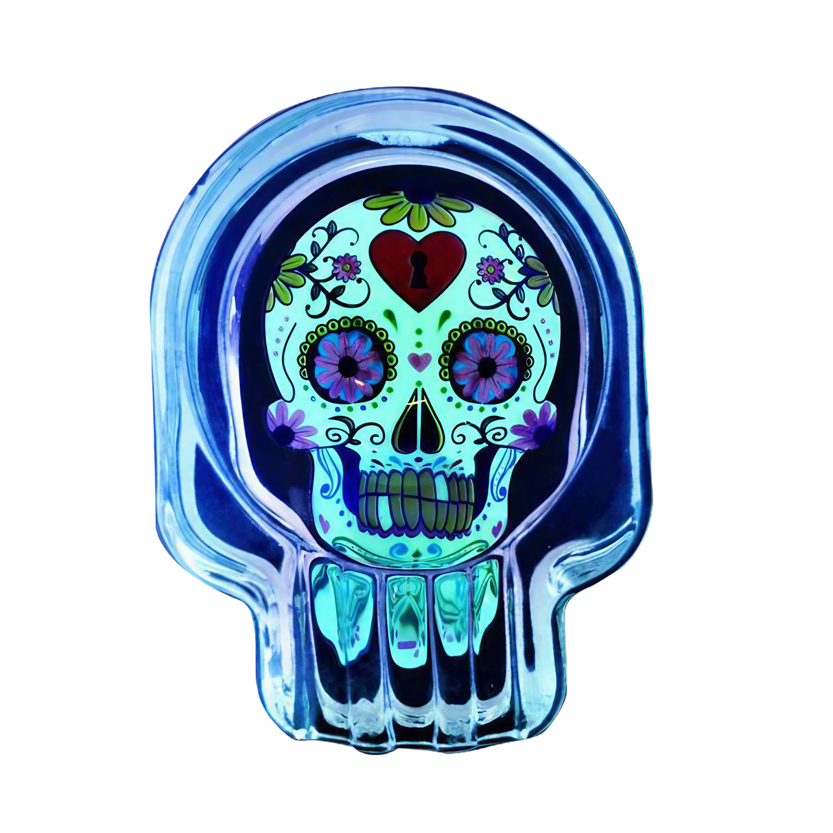Stack of 6 Glow Sugar Skull Borosilicate Glass Ashtrays with Assorted Colors