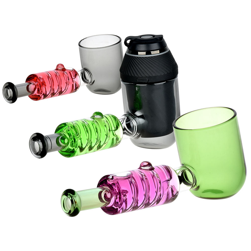 Assorted 5.5-inch Glycerin Hand Pipe Attachments for Puffco Proxy on white background