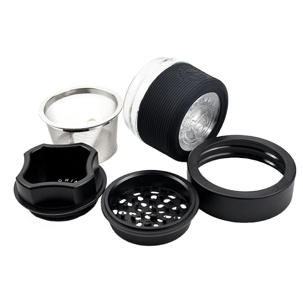 GOAT AITH v.1 Herb Grinder, 4-Part Metal Grinder with Pollen Catcher, Disassembled View