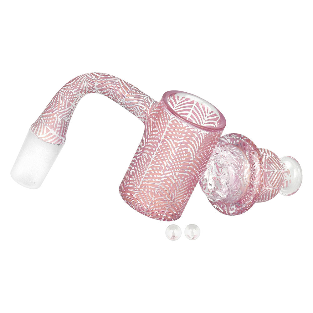 Gold Fumed Vortex Quartz Banger Set at 90 degrees with 14mm Male Joint on white background