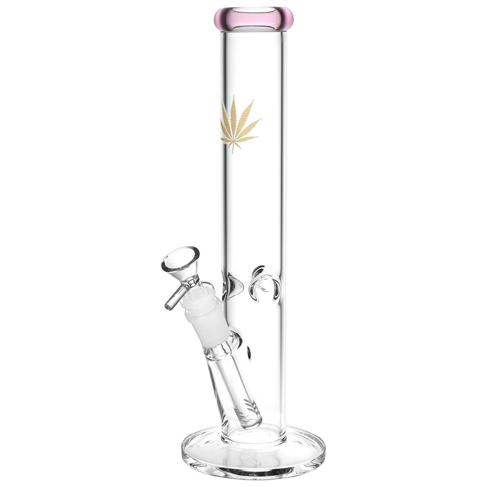 Gold Hemp Leaf Straight Tube Water Pipe | 14mm F | Colors Vary