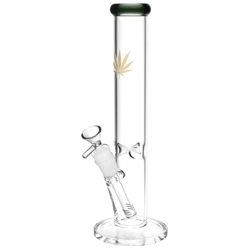 Gold Hemp Leaf Straight Tube Water Pipe | 14mm F | Colors Vary