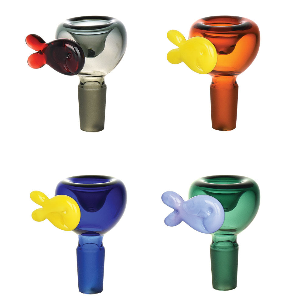 Assorted Goldfish Herb Slides in 14mm Male Joint Size, Borosilicate Glass, Angled View