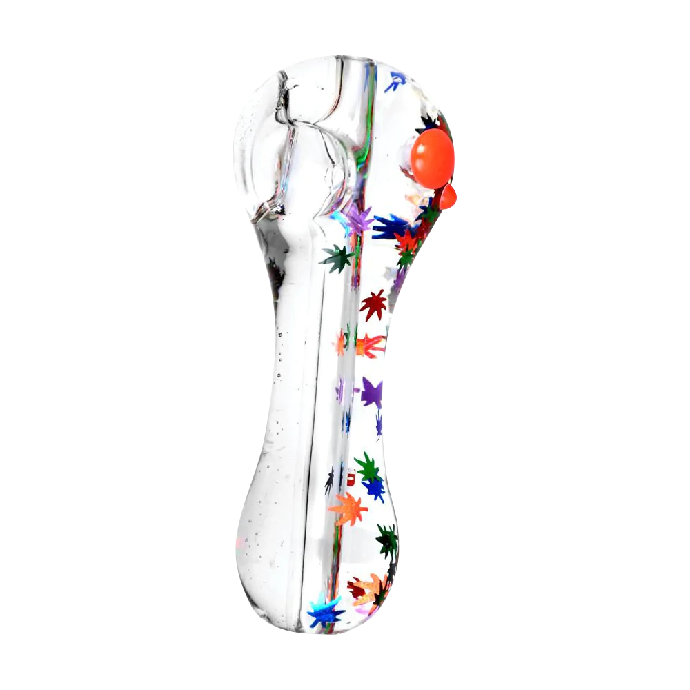 Freezable Glycerin Spoon Pipe with Leaf Glitter, Assorted Colors, Front View