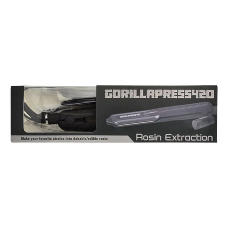 Gorilla Press 420 compact steel rosin extraction press for dry herbs, front view with packaging