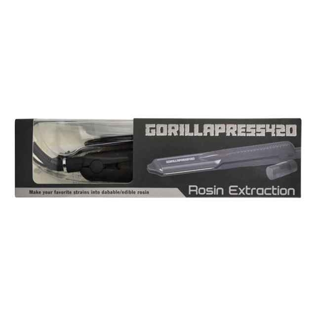 Gorilla Press 420 compact steel rosin extraction press for dry herbs, front view with packaging