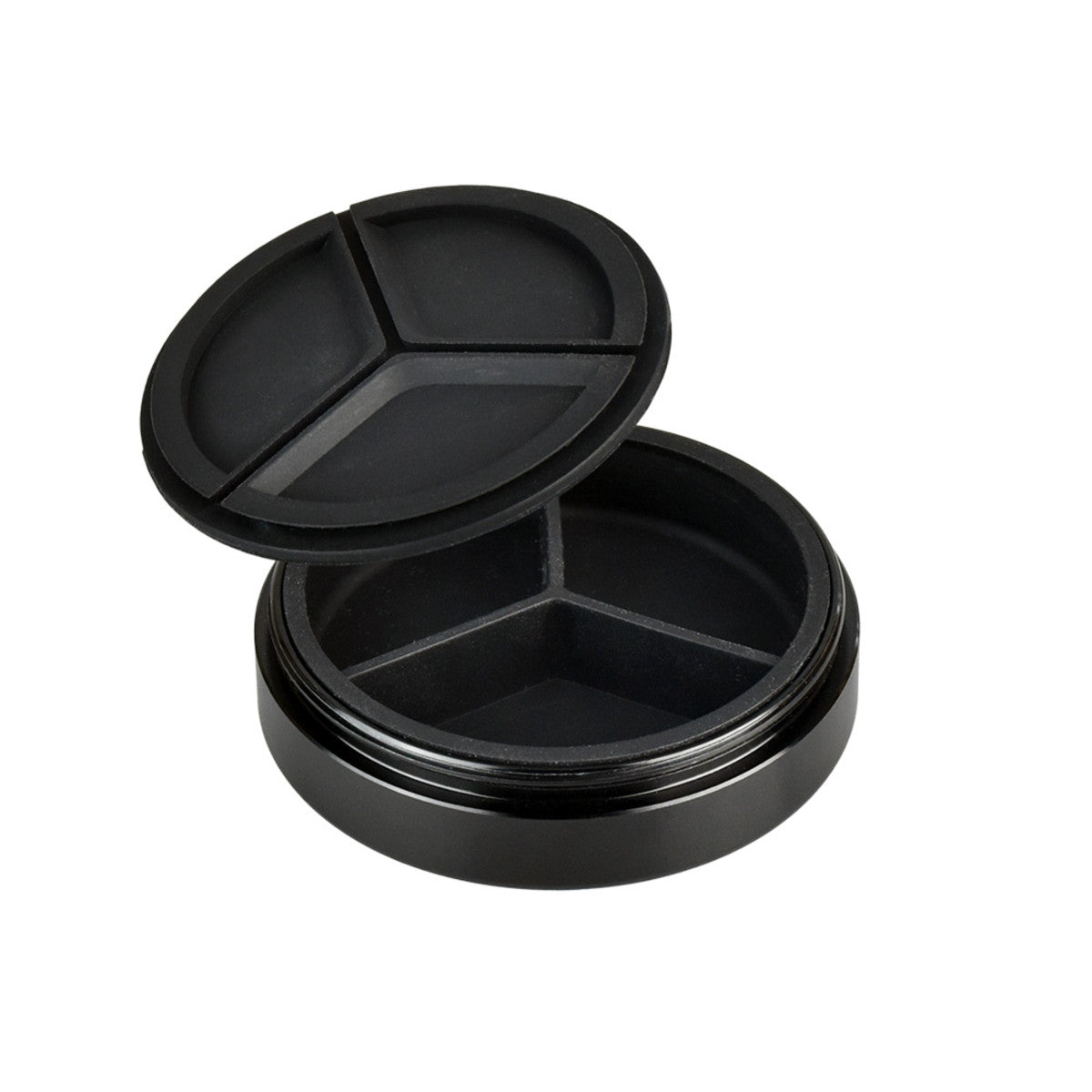 Pulsar GR745 black 5-piece herb/wax storage grinder with 2.5" diameter, open view