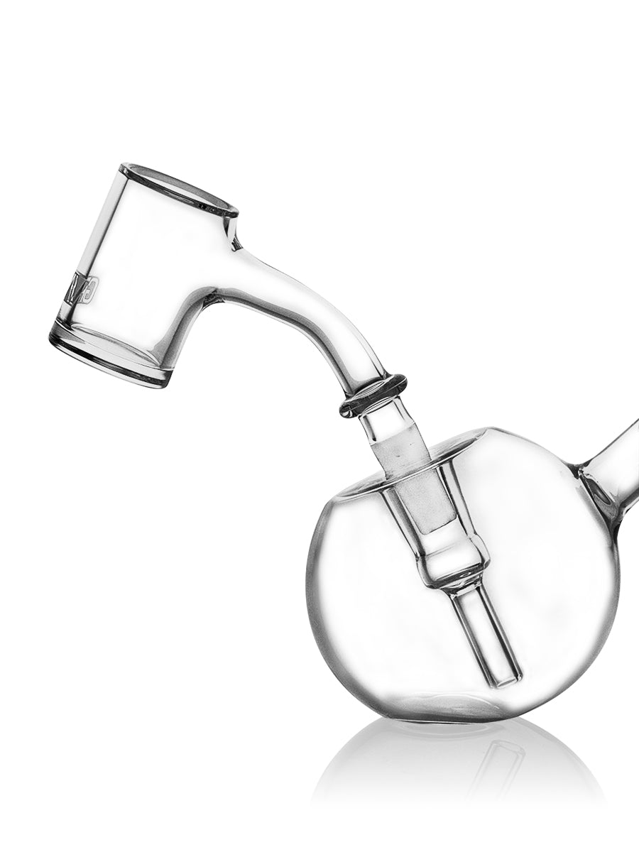 GRAV 10mm 45deg Seamless Quartz Banger for Dab Rigs, Clear, Side View on White Background