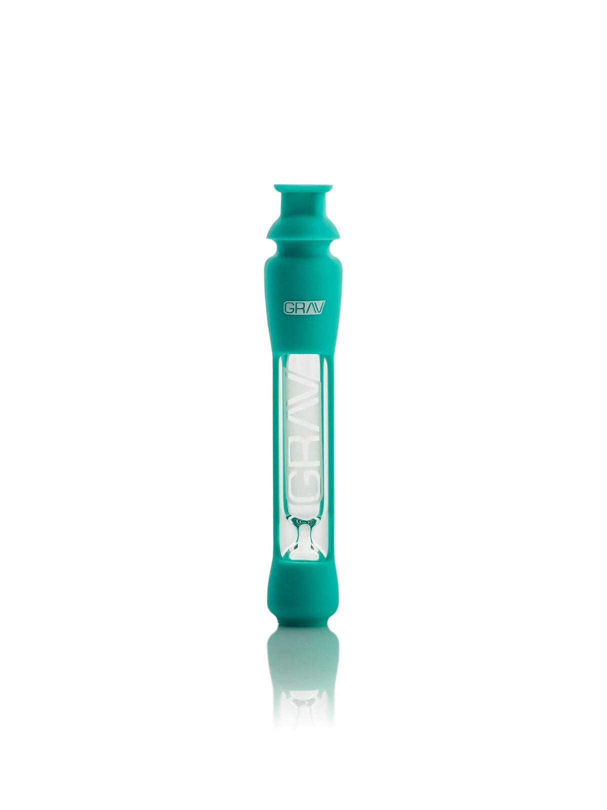 GRAV 12mm Taster with Teal Silicone Skin, Portable Glass Chillum, Front View