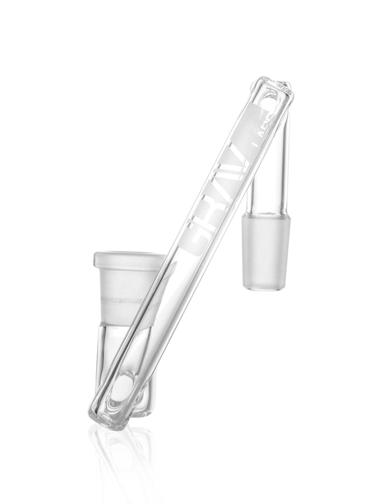 GRAV 14mm Female to Male Drop Down Adapter in Clear Borosilicate Glass, Side View