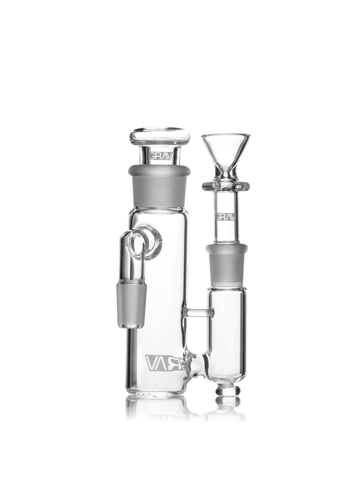 GRAV 19mm Phoenix 90° Ash Catcher, clear borosilicate glass, front view on white background