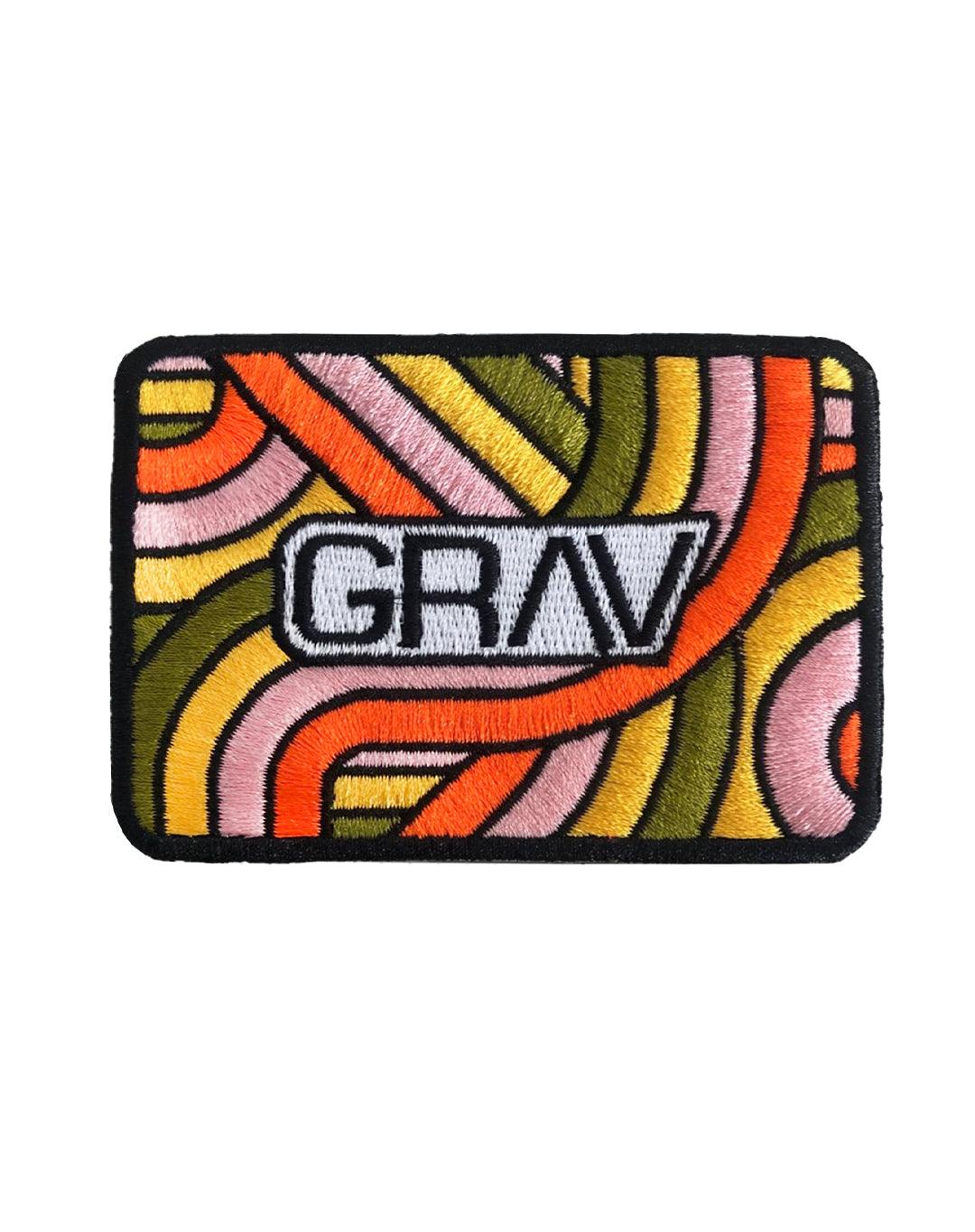 GRAV 2023 Logo Patch featuring vibrant swirl design on durable vinyl material, front view